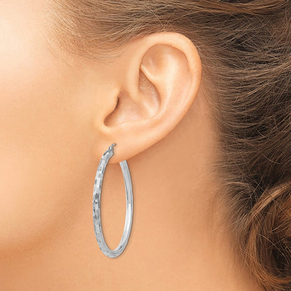 14K White Gold Diamond-Cut Hoop Earrings