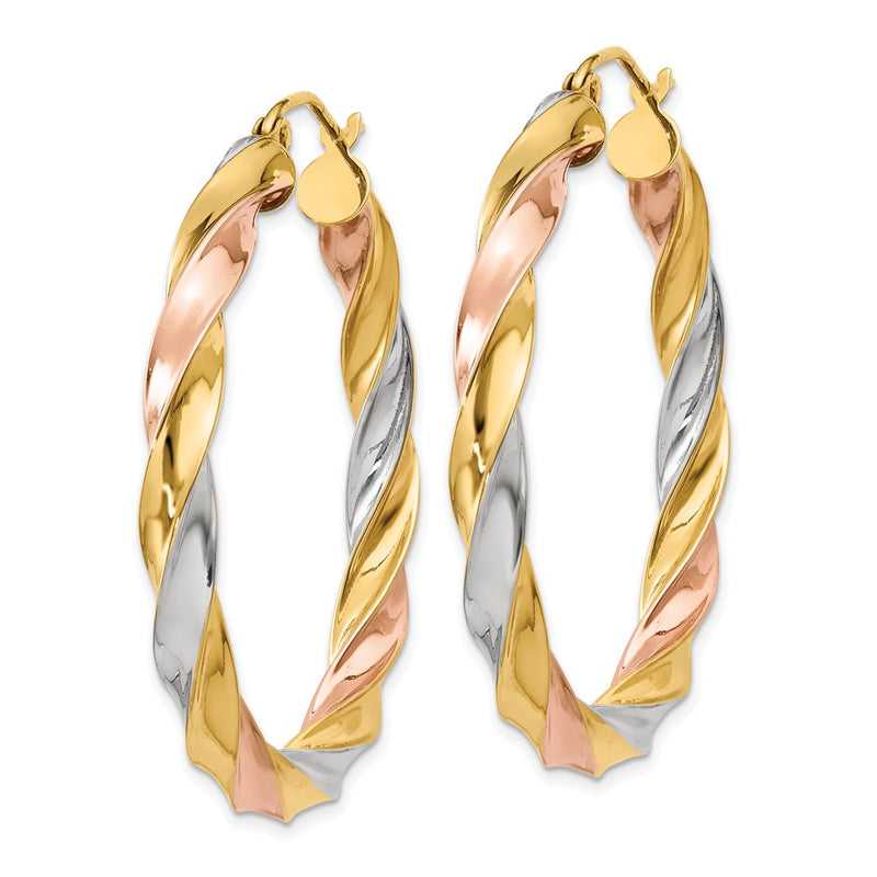 14K Tri-Color Light Twisted Hoop Earrings