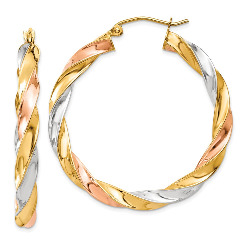 14K Tri-Color Light Twisted Hoop Earrings
