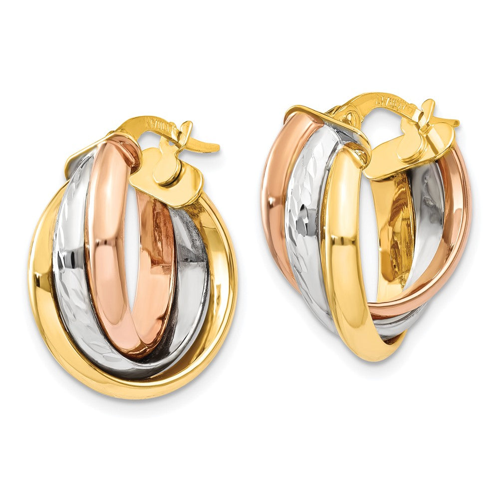 14K Tri-Color Polished Post Hoop Earring