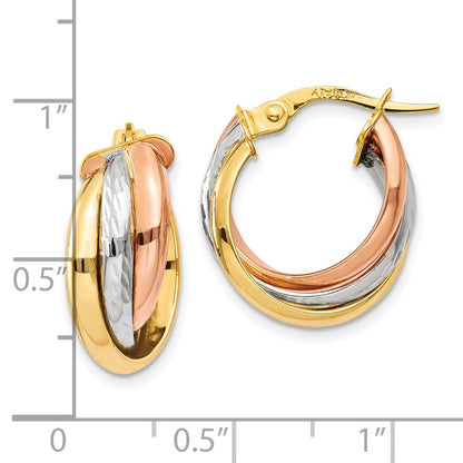 14K Tri-Color Polished Post Hoop Earring