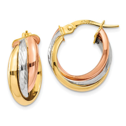 14K Tri-Color Polished Post Hoop Earring