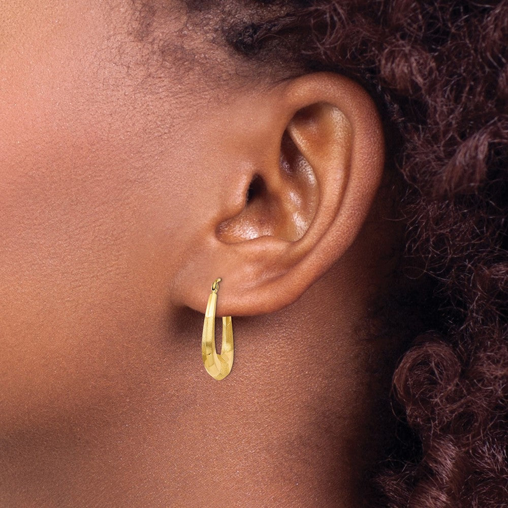 14K Yellow Gold Polished, Satin And Diamond-Cut Hoop Earrings