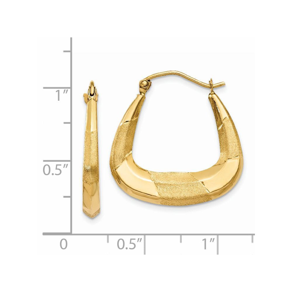 14K Yellow Gold Polished, Satin And Diamond-Cut Hoop Earrings
