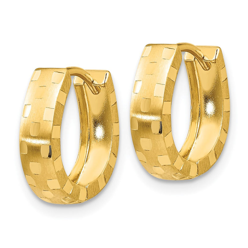 14K Yellow Gold Diamond Cut 4mm Patterned Hinged Hoop Earrings