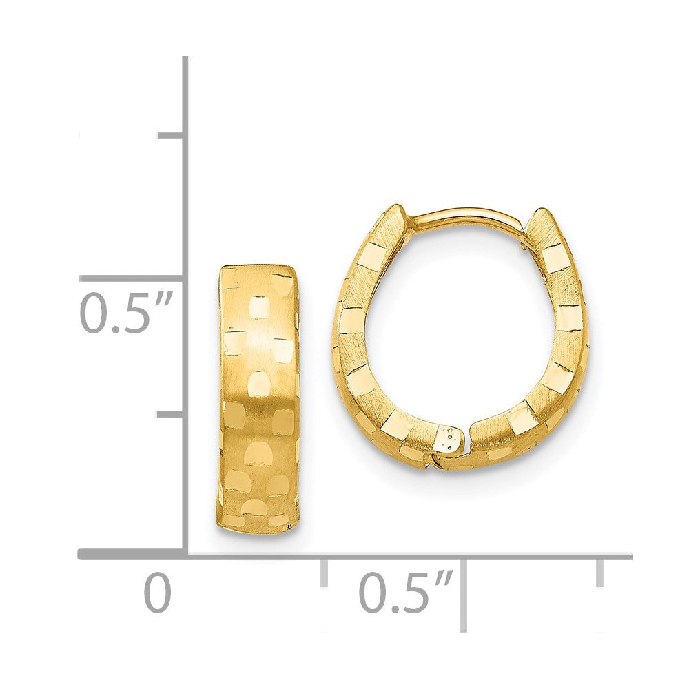 14K Yellow Gold Diamond Cut 4mm Patterned Hinged Hoop Earrings