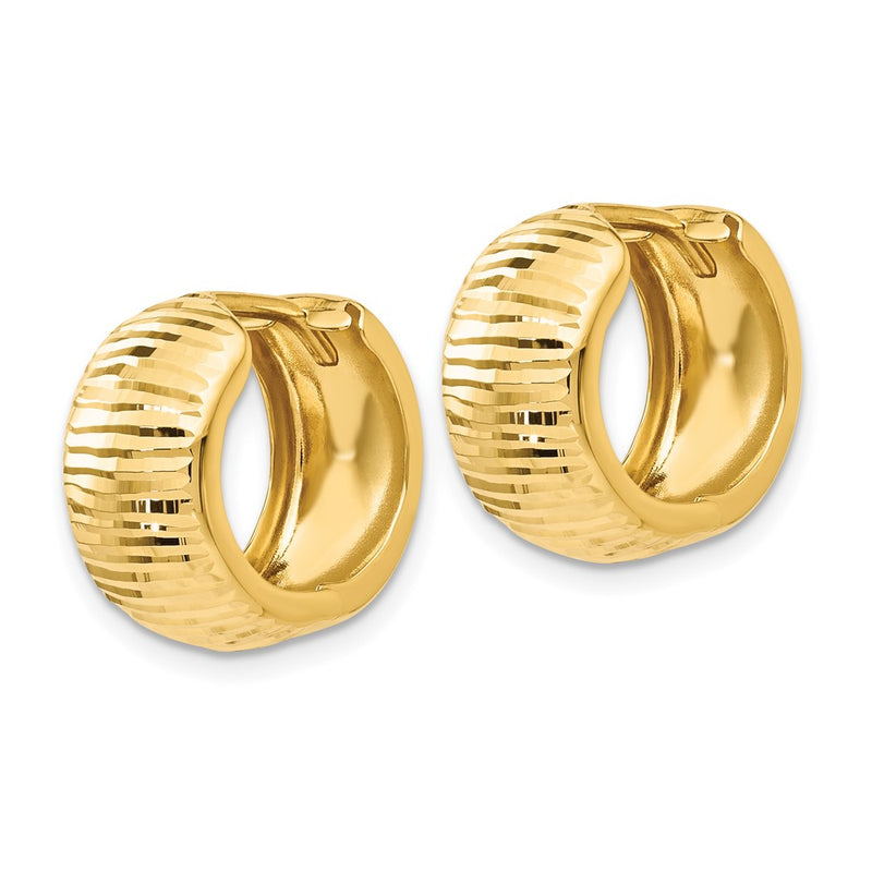 14K Yellow Gold Textured And Polished Hinged Hoop Earrings