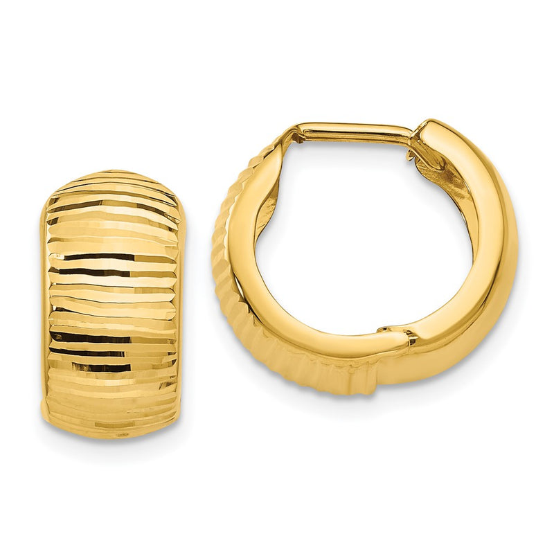 14K Yellow Gold Textured And Polished Hinged Hoop Earrings