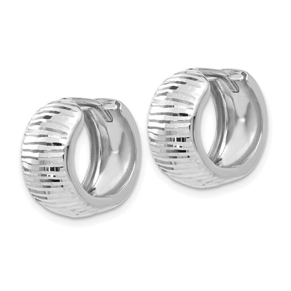 14K White Gold Textured And Polished Hinged Hoop Earrings