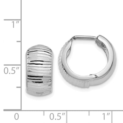 14K White Gold Textured And Polished Hinged Hoop Earrings