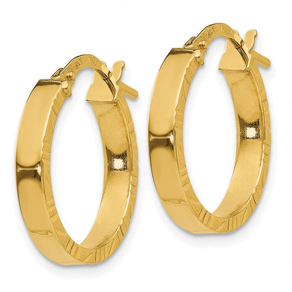 14K Yellow Gold Small 3mm Diamond Cut Edge Polished Hoop Earrings