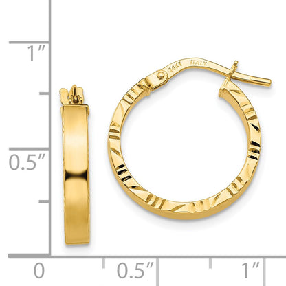 14K Yellow Gold Small 3mm Diamond Cut Edge Polished Hoop Earrings