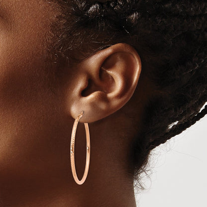 14K Rose Gold Polished Lightweight Large Diamond-Cut Tube Hoop Earrings