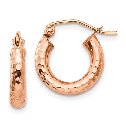 14K Rose Gold Polished Lightweight Small Diamond-Cut Tube Hoop Earrings