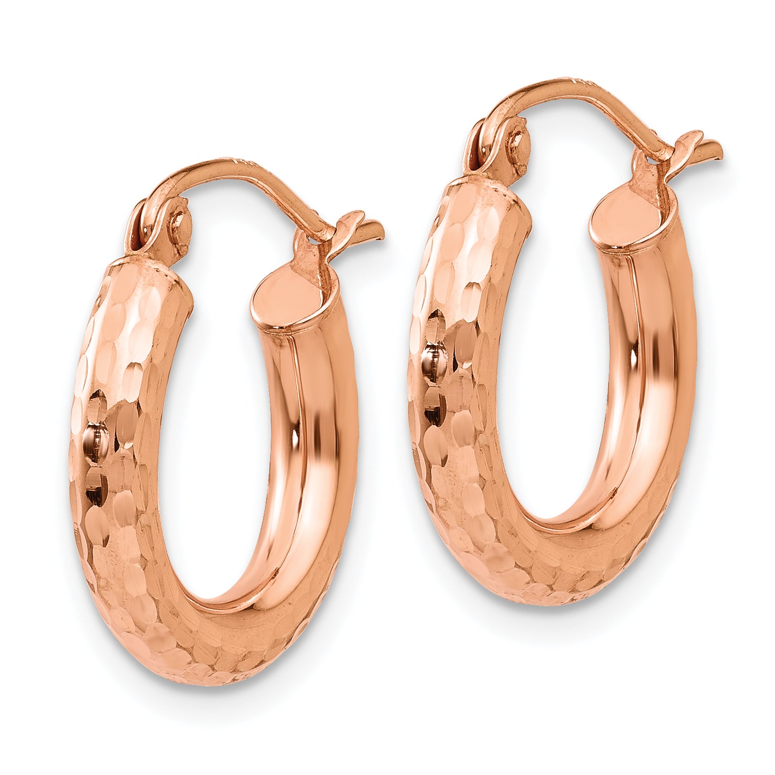 14K Rose Gold Polished Lightweight Small Diamond-Cut Tube Hoop Earrings