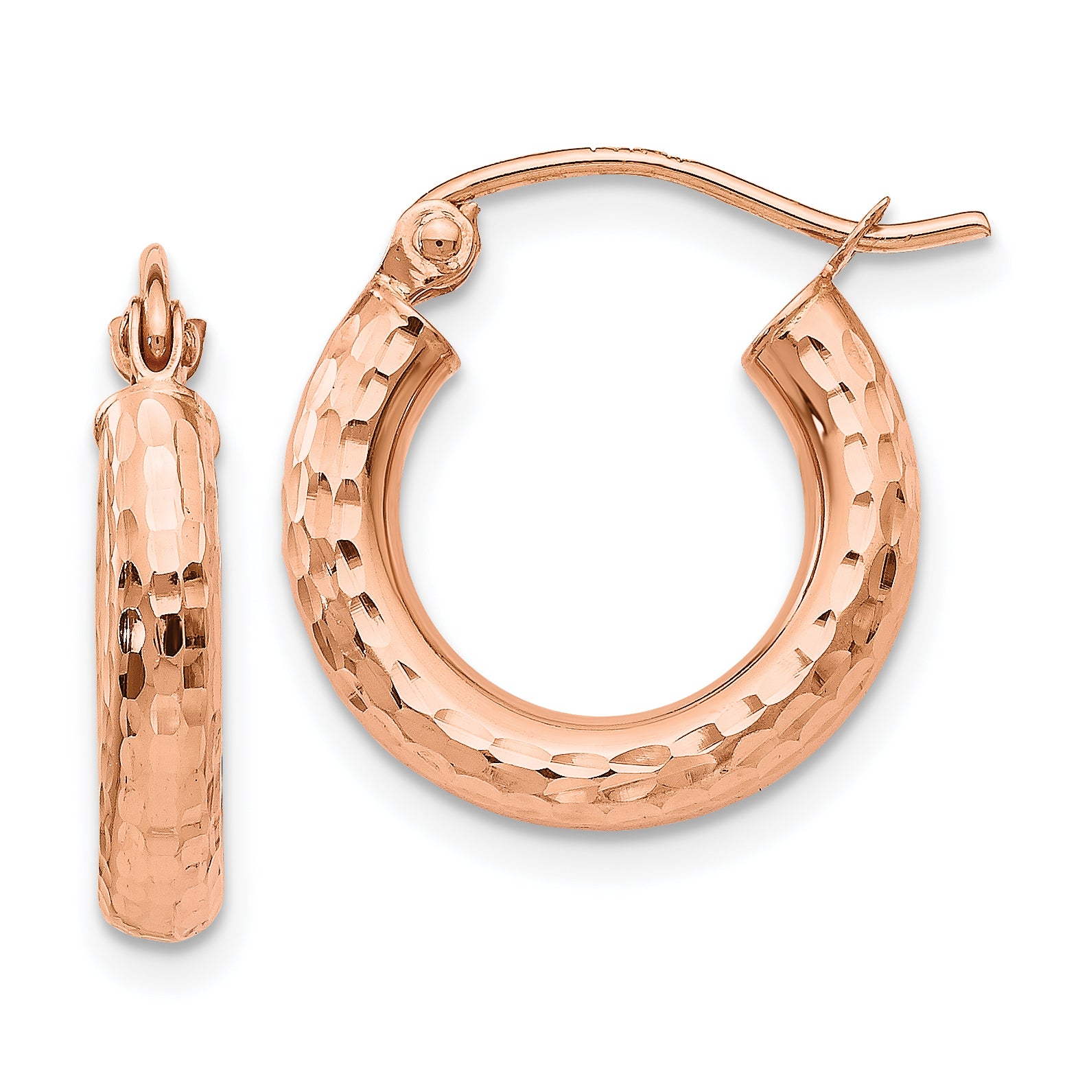 14K Rose Gold Polished Lightweight Small Diamond-Cut Tube Hoop Earrings