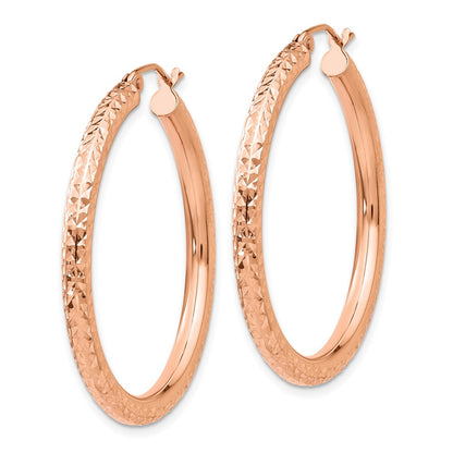 14K Rose Gold Diamond-Cut 3mm Round Hoop Earrings