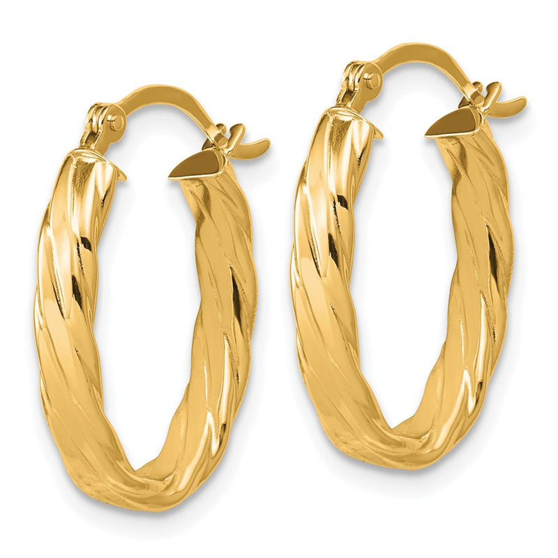 10K Yellow Gold 3mm Patterned Oval Hoop Earrings