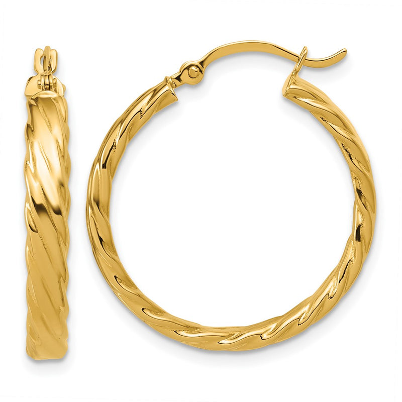 14K Yellow Gold 3.25mm Patterned Hoop Earrings