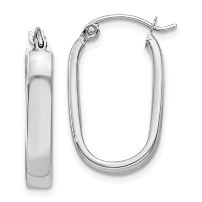 14K White Gold Polished Oval Tube Hoop Earrings