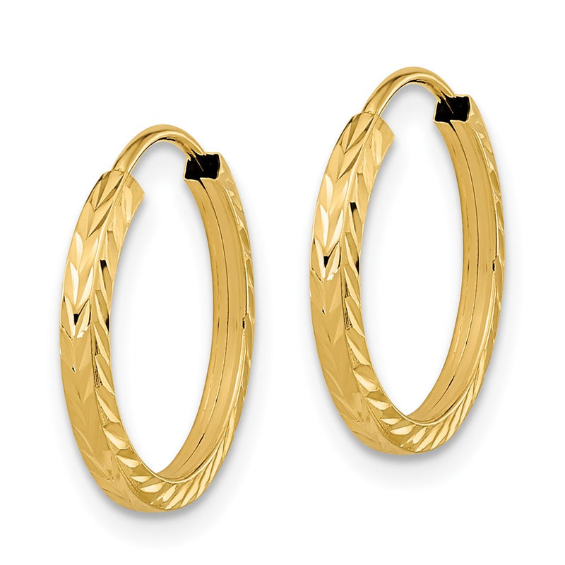 14K Yellow Gold Diamond-Cut Square Tube Endless Hoop Earrings