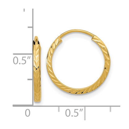 14K Yellow Gold Diamond-Cut Square Tube Endless Hoop Earrings
