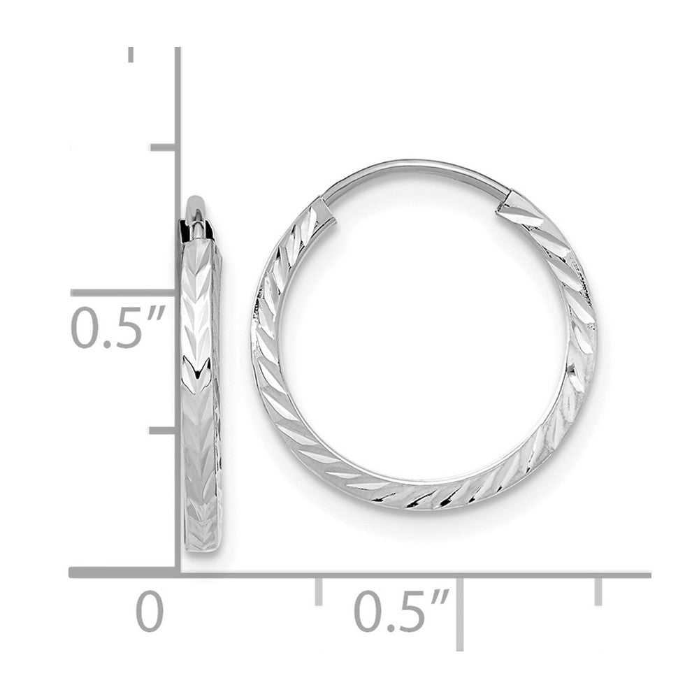 14K White Gold Diamond-Cut Square Tube Endless Hoop Earrings