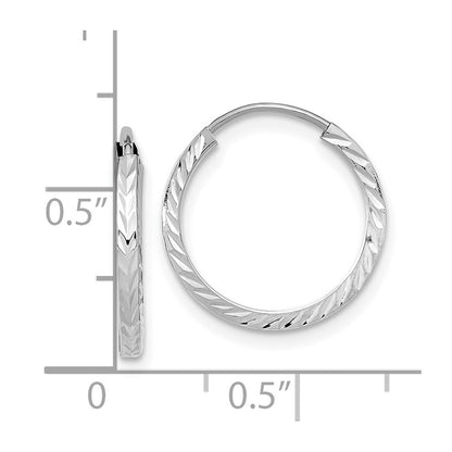 14K White Gold Diamond-Cut Square Tube Endless Hoop Earrings