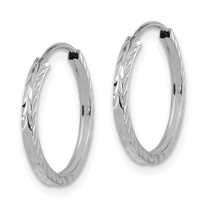 14K White Gold Diamond-Cut Square Tube Endless Hoop Earrings