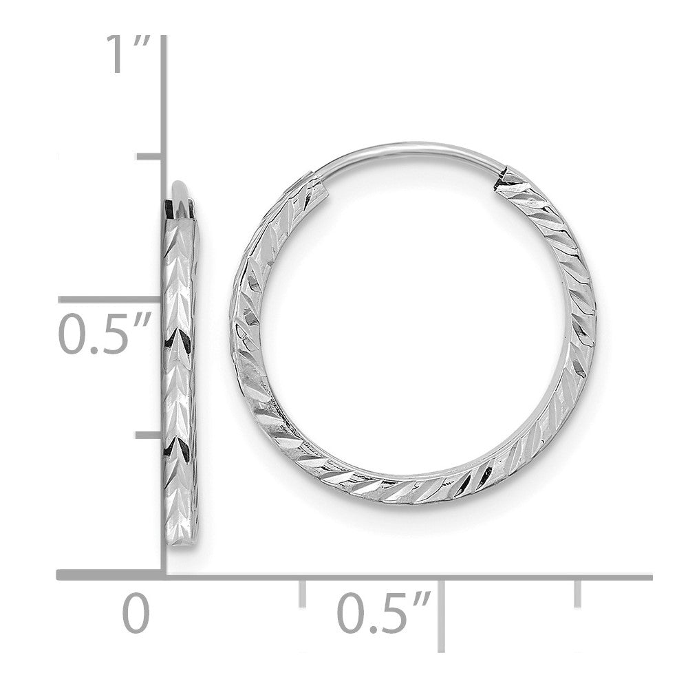 14K White Gold Diamond-Cut Square Tube Endless Hoop Earrings