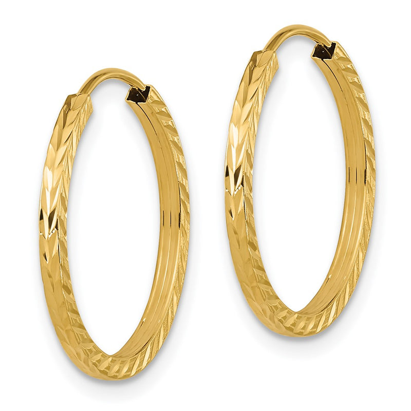14K Yellow Gold Diamond-Cut Square Tube Endless Hoop Earrings