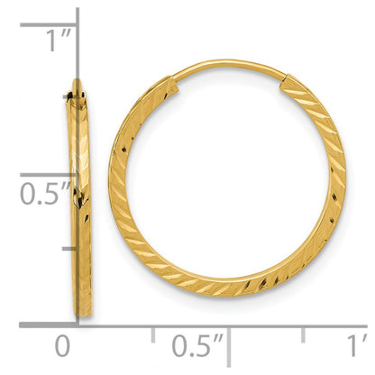 14K Yellow Gold Diamond-Cut Square Tube Endless Hoop Earrings