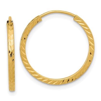 14K Yellow Gold Diamond-Cut Square Tube Endless Hoop Earrings
