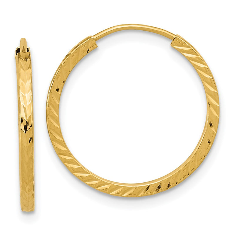 14K Yellow Gold Diamond-Cut Square Tube Endless Hoop Earrings