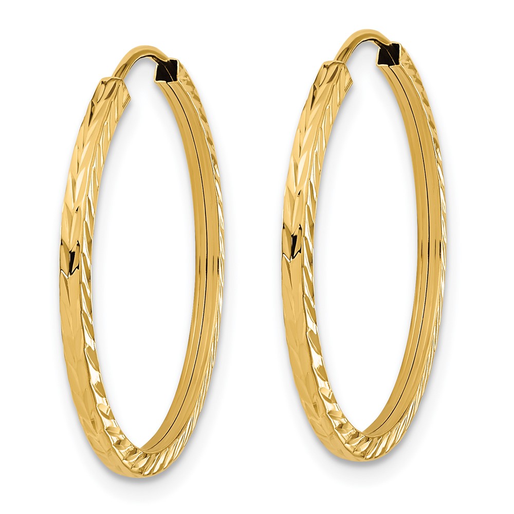14K Yellow Gold Diamond-Cut Square Tube Endless Hoop Earrings