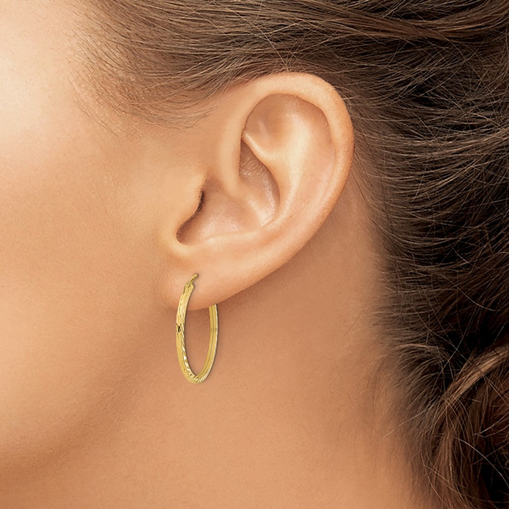 14K Yellow Gold Diamond-Cut Square Tube Endless Hoop Earrings
