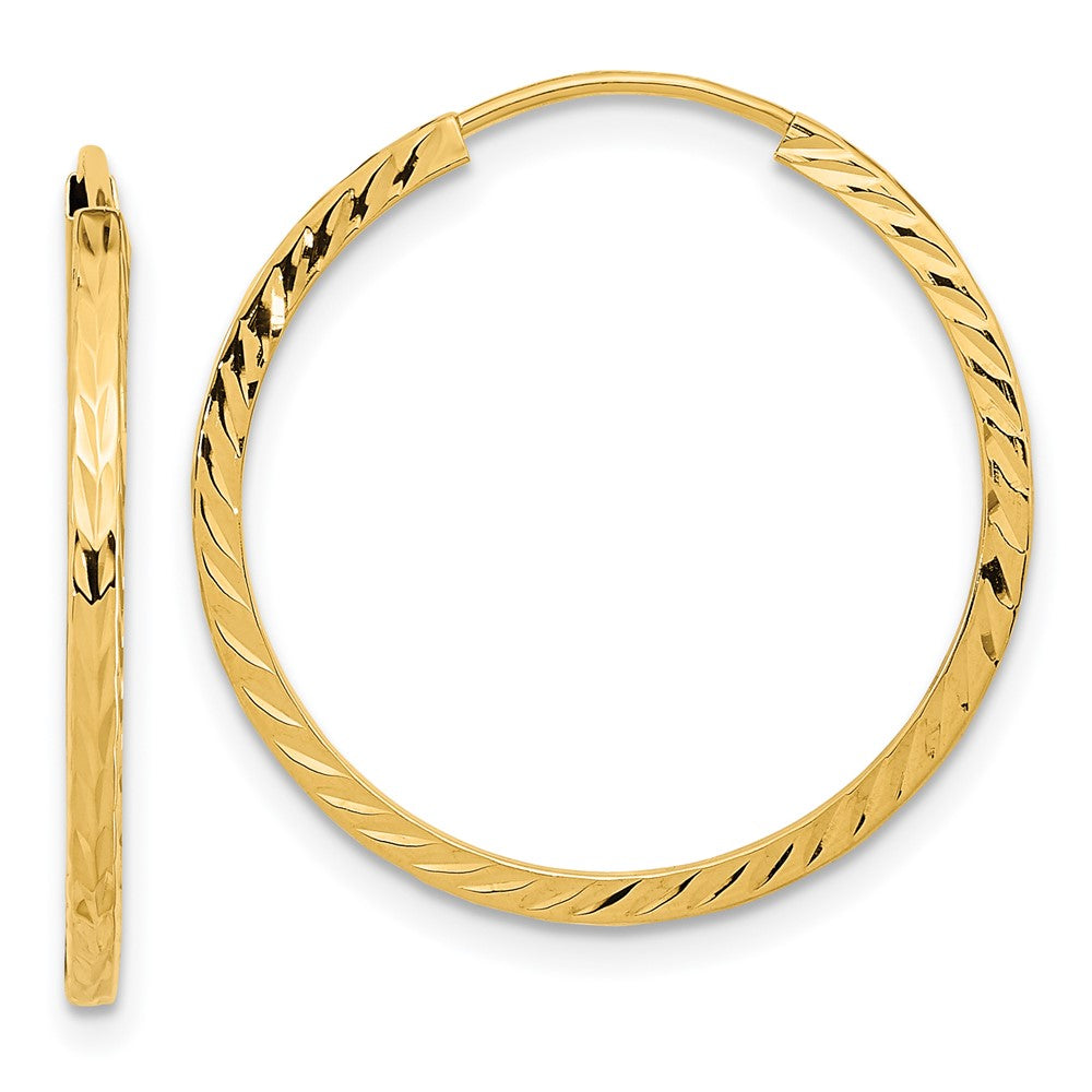 14K Yellow Gold Diamond-Cut Square Tube Endless Hoop Earrings