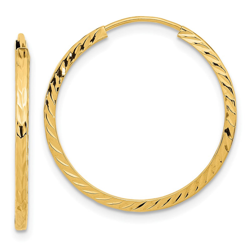 14K Yellow Gold Diamond-Cut Square Tube Endless Hoop Earrings