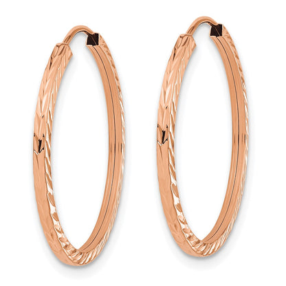 14K Rose Gold 1.60mm D/c Square Tube Endless Hoop Earrings
