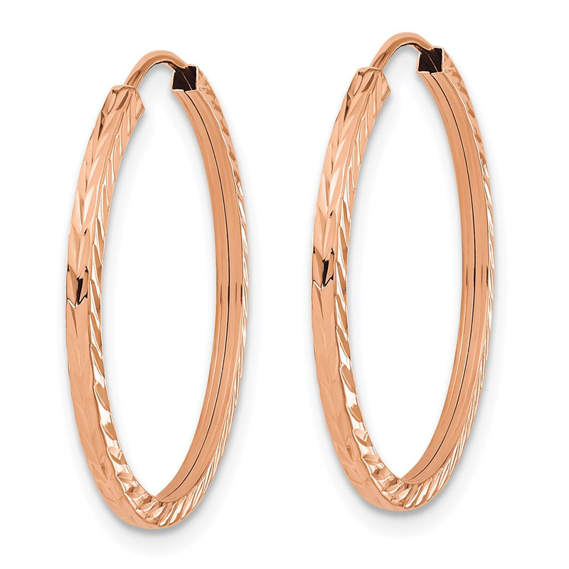 14K Rose Gold 1.60mm D/c Square Tube Endless Hoop Earrings