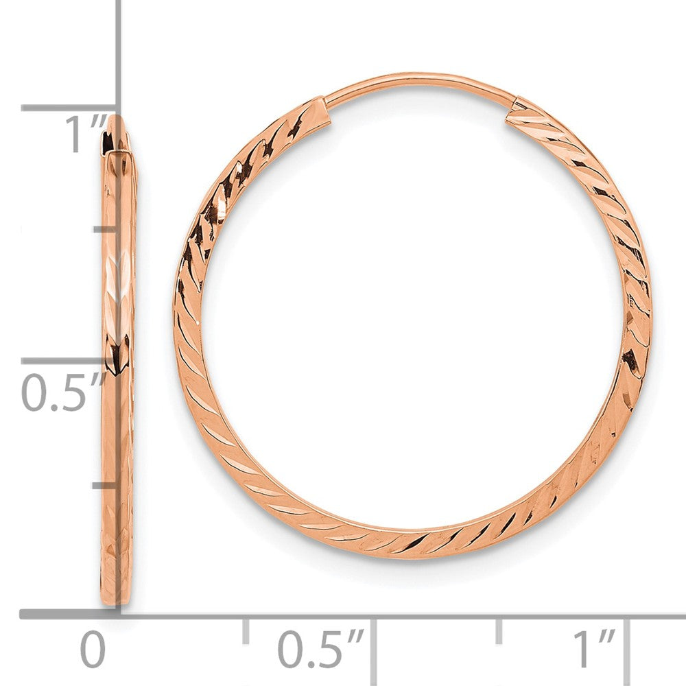 14K Rose Gold 1.60mm D/c Square Tube Endless Hoop Earrings