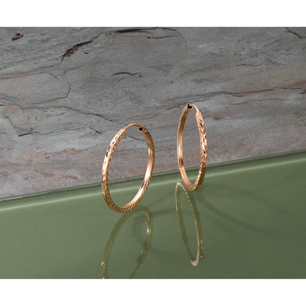 14K Rose Gold 1.60mm D/c Square Tube Endless Hoop Earrings