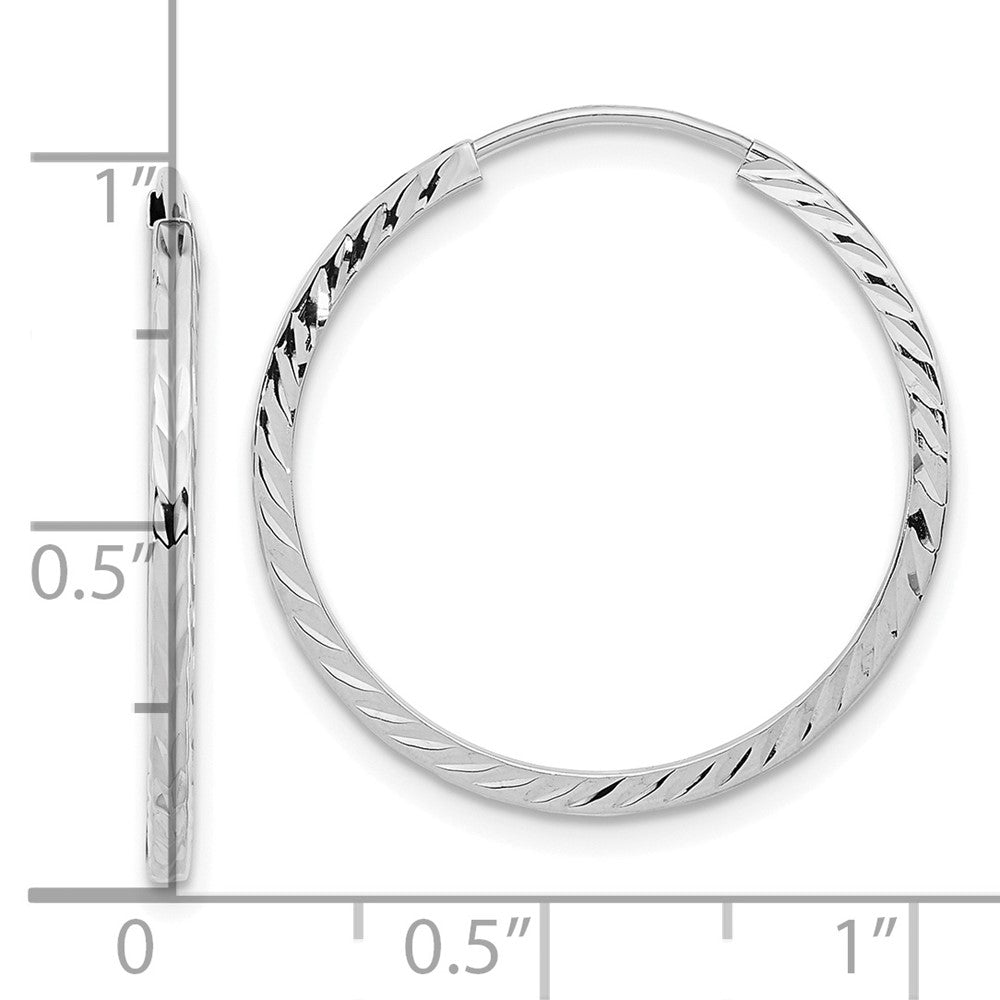 14K White Gold Diamond-Cut Square Tube Endless Hoop Earrings