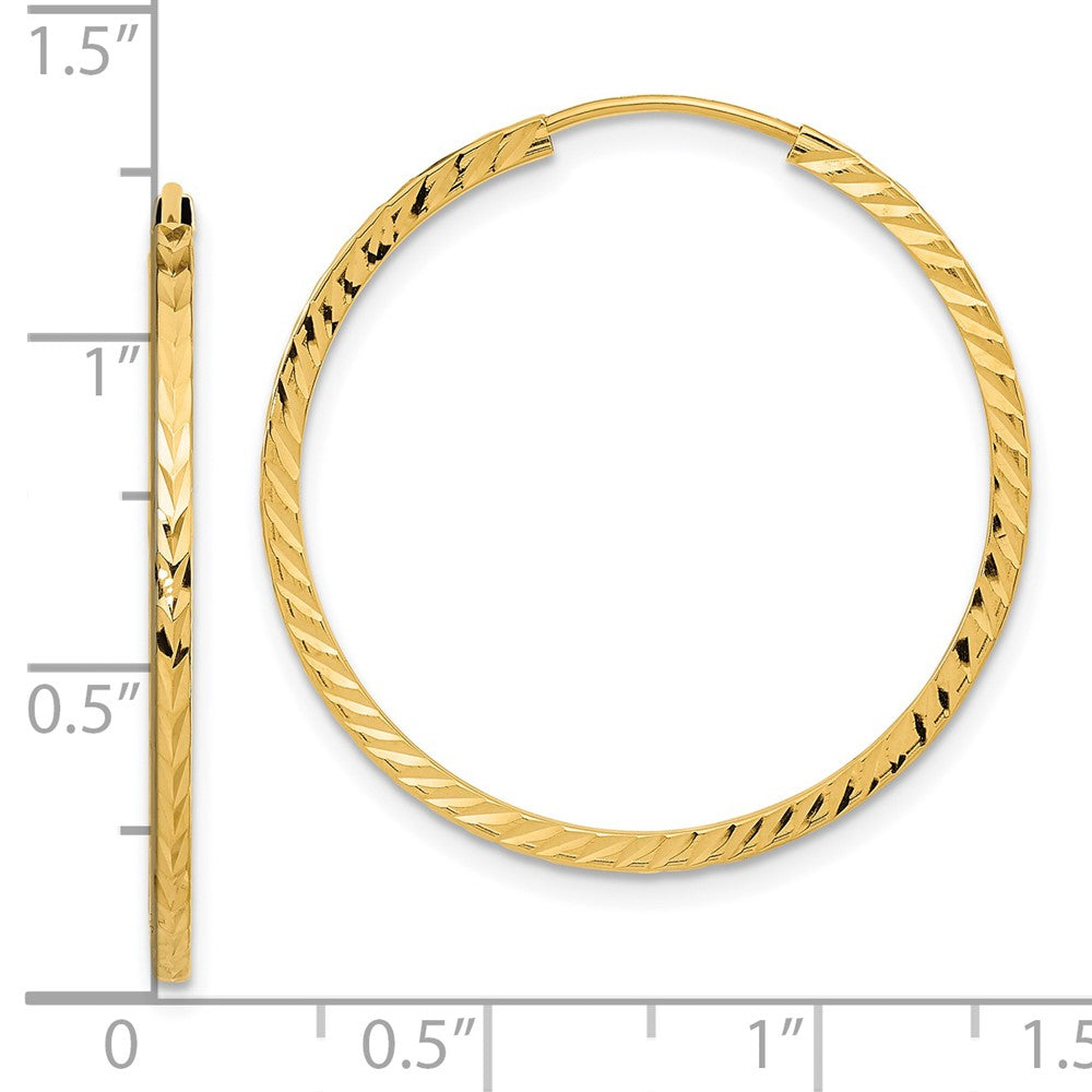 14K Yellow Gold Diamond-Cut Square Tube Endless Hoop Earrings