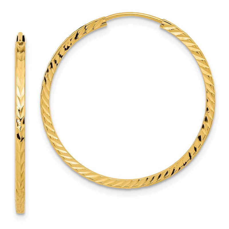 14K Yellow Gold Diamond-Cut Square Tube Endless Hoop Earrings