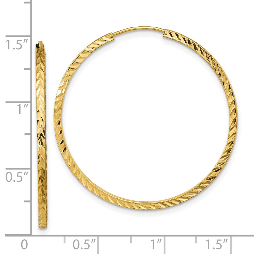 14K Yellow Gold Diamond-Cut Square Tube Endless Hoop Earrings