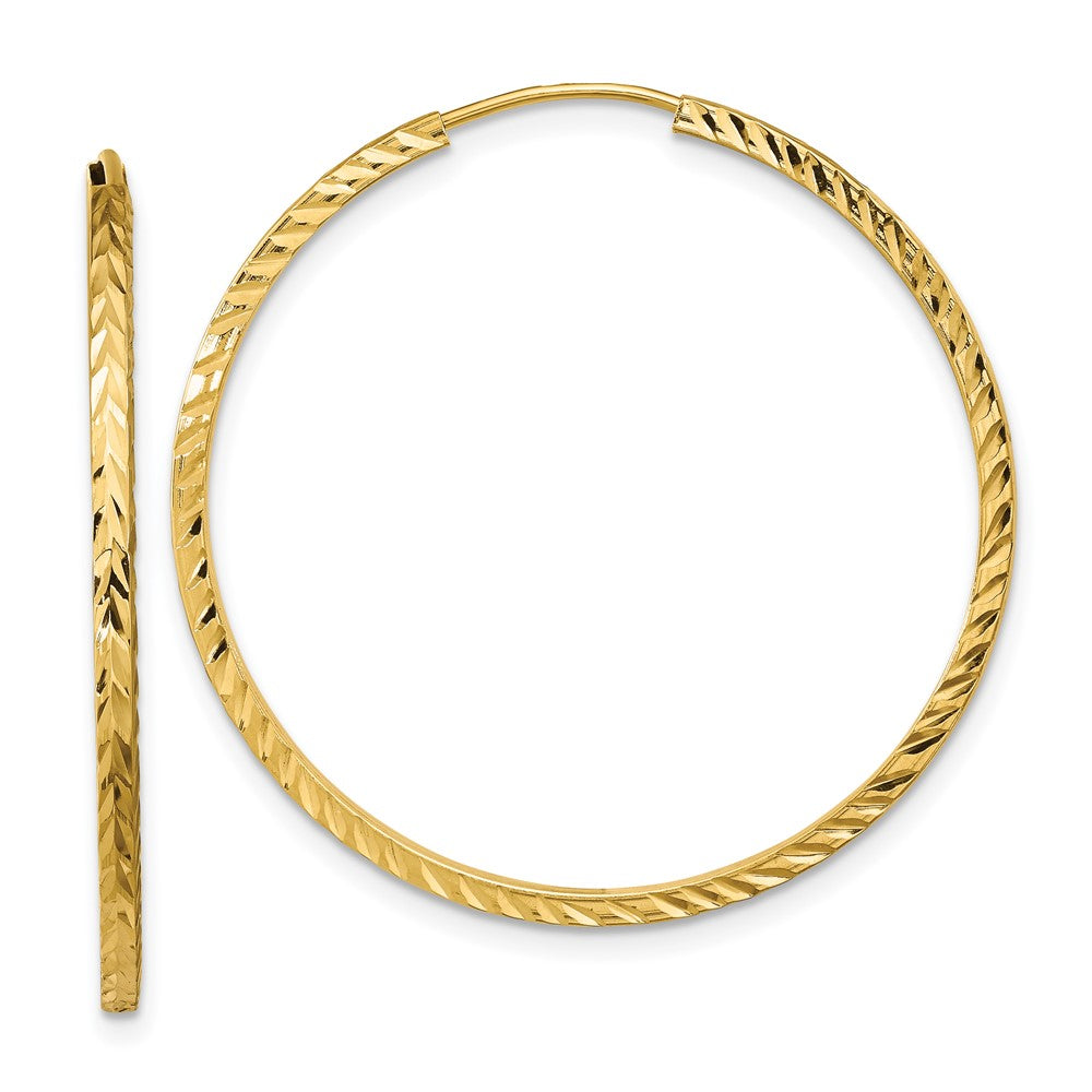 14K Yellow Gold Diamond-Cut Square Tube Endless Hoop Earrings