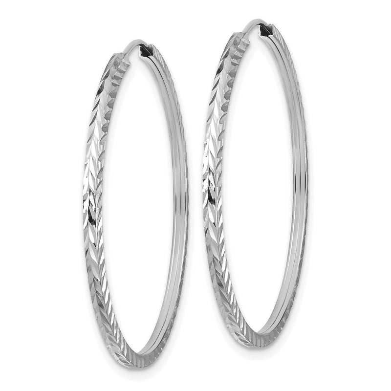 14K White Gold Diamond-Cut Square Tube Endless Hoop Earrings