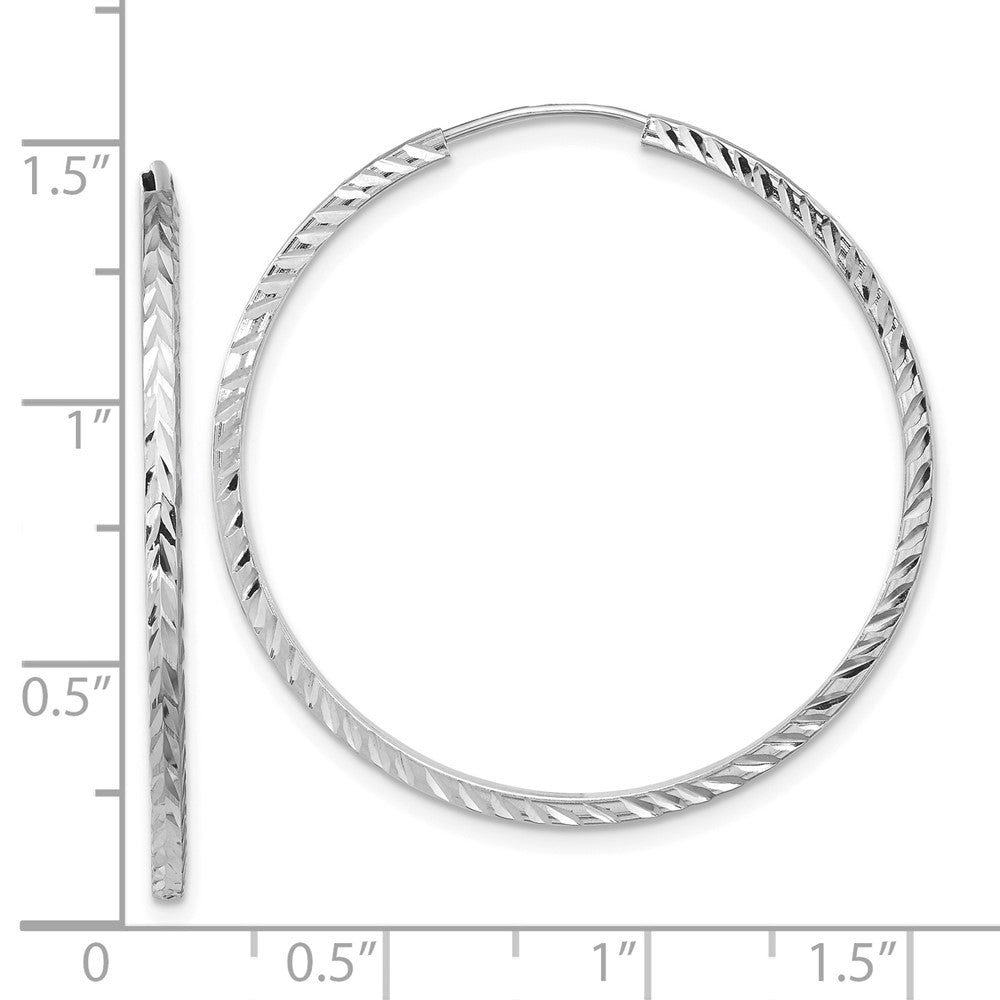 14K White Gold Diamond-Cut Square Tube Endless Hoop Earrings