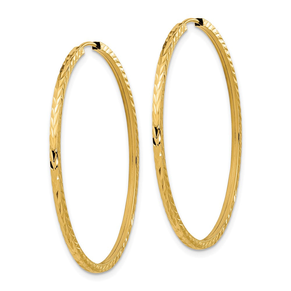 14K Yellow Gold Diamond-Cut Square Tube Endless Hoop Earrings